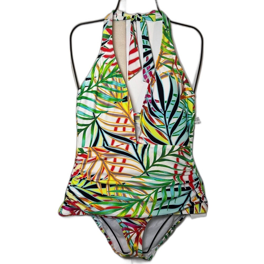 New Kenneth Cole New York Green Leaf Print Tankini Bikini Set Size Small